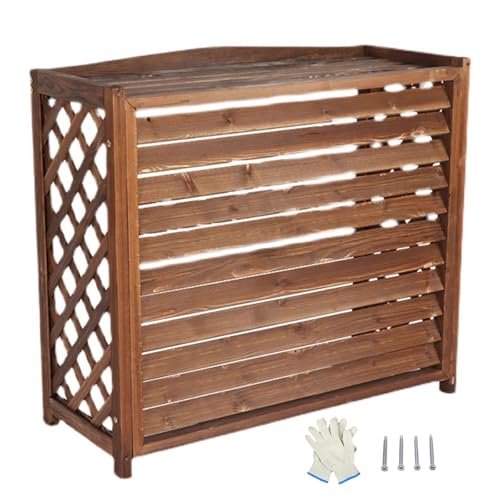 Abdeckung Klimaanlage Außengerät, Sichtschutzzaun mit Deckel, für Blumentöpfe Geeignet, 4 Paneele, für Klimaanlagen, Dekorativen Garten, Terrasse(Brown,115x54x95cm/45x25x37in) von RTTZBOZ