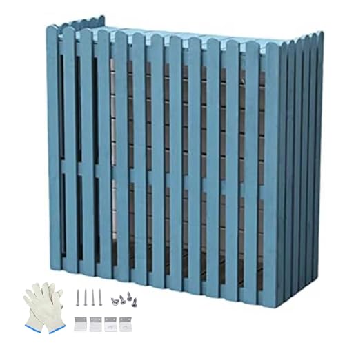 Abdeckung Klimaanlage Außengerät 4 Paneele, Holzpaneel für den Außenbereich, Poolausrüstungsgehäuse, für Gartenterrasse, Rasen, AC-Einheit, Poolpumpe(Blue,85x35x84cm/33x14x33in) von RTTZBOZ