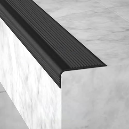 L-förmige Treppenkantenprofil Selbstklebend, Treppenstufenkanten Aus Gummi, Stufenkantenschutz für den Außen-und Innenbereich, Rutschfest(Black,120cm/3.9ft) von RTTZBOZ