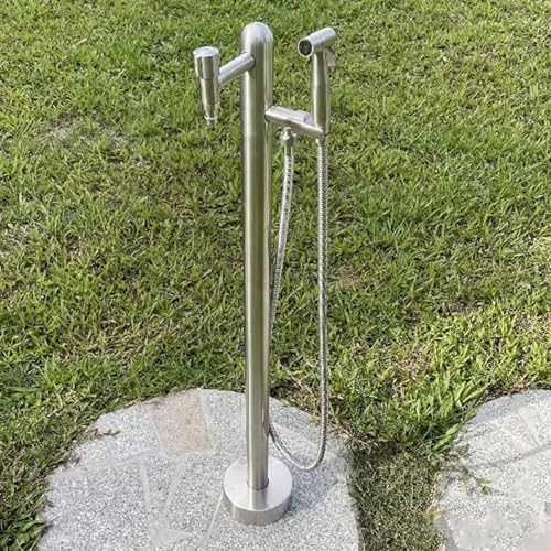 RTTZBOZ Runde Vertikale Wassersäule für den Garten aus Edelstahl 304, Wasserzapfsäule Wetterfester Hof-Gartenbrunnenhahn(Silver) von RTTZBOZ