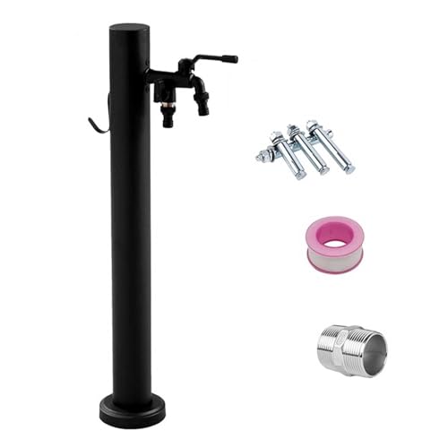 RTTZBOZ Schwarze Wassersäule für den Garten Zylindrische Freistehende Säule aus Edelstahl 304 mit Wasserhahn, Runde Zapfsäule(60cm/24in) von RTTZBOZ