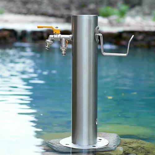 RTTZBOZ Zylindrische Vertikale Gartenwassersäule aus Edelstahl 304 mit Doppelhahn, Freistehender Schlauchständer mit Frostschutz(50 * 10.5cm/20 * 4in) von RTTZBOZ