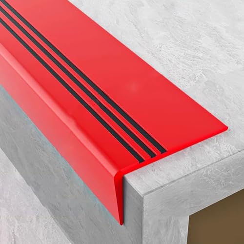 Treppenkantenschutz aus Gummi für Stufen, PVC-Material, für den Innen- und Außenbereich, Rutschfest, Wasserdicht und Selbstklebend(Red,120cm/3.9ft) von RTTZBOZ