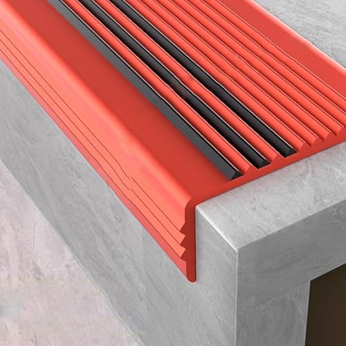 Treppenstufen aus Gummi, Rutschfester Treppenkantenschutz, Wasserdicht und Selbstklebend für Zuhause, Restaurants, Einkaufszentren, Schulen(Red,100cm/3.2ft) von RTTZBOZ