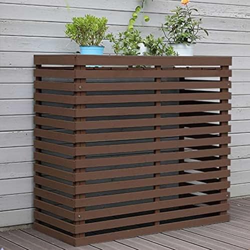 Verkleidung Klimaanlage Außengerät, Sichtschutzzaunpaneele für den Außenbereich, Lamellengitter-Zaun für Klimaanlagen mit 4 Paneelen(Brown,85x35x85cm/33x14x33in) von RTTZBOZ