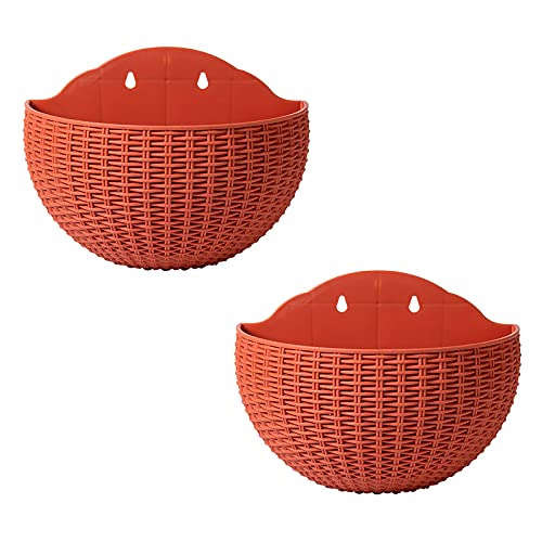 RTWAY Hängender Übertopf, 2 Stück, Rattan-Imitat, Wandbehang, europäischer Stil, halbrund, Blumentopf, für Zaun, Veranda, Garten, Balkon von RTWAY