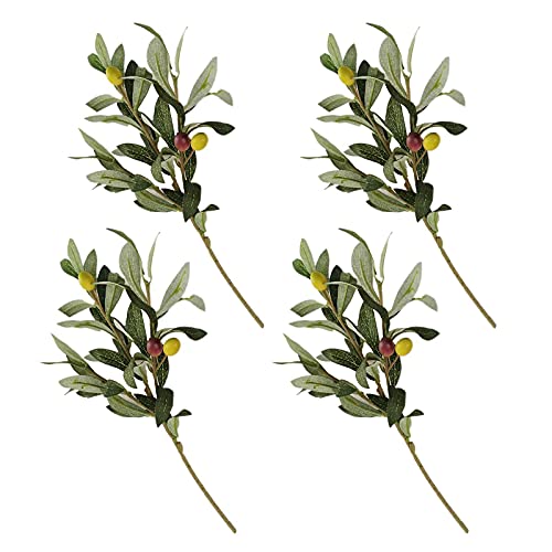 RTWAY Künstliche Olivenzweige, 4 Stück künstlicher Olivenzweig mit Früchten, künstliche Pflanzen, grüne Blätter, Arrangement Zweige für Zuhause, Büro, Hochzeitsdekoration von RTWAY