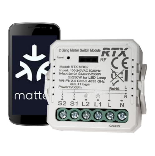 RTX Controller Relais 2 Kanal Matter WiFi (Apple HomeKit, Google Assistant, Amazon Alexa) von RTX