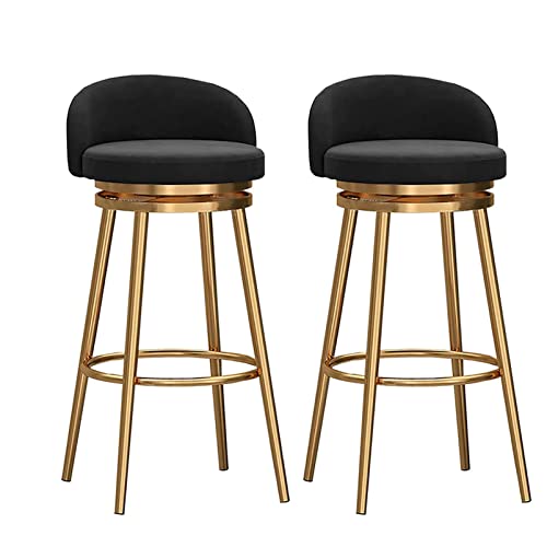 RTYHN Barhocker 2er Set Barstuhl Hocker Bistrohocker Designer Hocker Gepolsterte 65cm Barhocker 360° drehbar Metall Barstuhl aus hochwertigem Samt mit Lehne und Fußstütze Tresenhocker von RTYHN