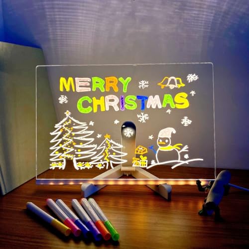 LED Acryl Whiteboard Löschbar mit LED-Licht Zeichentafel mit Ständer und 7 Farbstiften DIY Geschenk für Weihnachten Geburtstag Muttertag (300x200x3mm) von RTYHNCBG