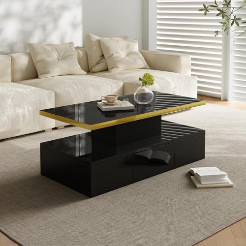 RTYUSWL Couchtisch Hochglanz mit Led,Wohnzimmertisch mit 2 Schubladen und Offenen Fächern,Kaffeetisch für Büro Wohnzimmer Schlafzimmer,Couchtisch mit Stauraum,100 x 60 x 49,5 cm RTYUSWL Couchtisch Hochglanz mit Led,Wohnzimmertisch mit 2 Schubladen und Offenen Fächern,Kaffeetisch für Büro Wohnzimmer Schlafzimmer,Couchtisch mit Stauraum,100 x 60 x 49,5 cm von RTYUSWL