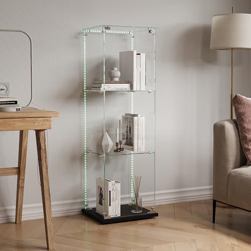 RTYUSWL Glasvitrine mit LED-Beleuchtung in Schwarz,123.3 x 35 x 39.8cm,Modern Glas Holz Vitrine 3-Lagen & 1 Türen Glas Vitrine Vitrinenschrank,Glasvitrine Standvitrine für Büro Wohnzimmer Küche RTYUSWL Glasvitrine mit LED-Beleuchtung in Schwarz,123.3 x 35 x 39.8cm,Modern Glas Holz Vitrine 3-Lagen & 1 Türen Glas Vitrine Vitrinenschrank,Glasvitrine Standvitrine für Büro Wohnzimmer Küche von RTYUSWL
