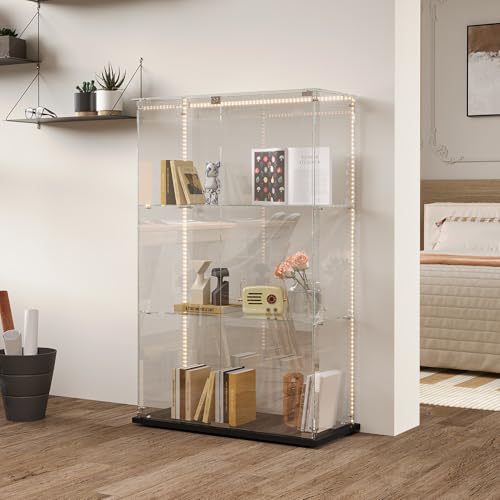 RTYUSWL Glasvitrine mit LED-Beleuchtung in Schwarz,123.3 x 35 x 78.5cm,Modern Glas Holz Vitrine 3-Lagen & 2 Türen Glas Vitrine Vitrinenschrank,Glasvitrine Standvitrine für Büro Wohnzimmer Küche RTYUSWL Glasvitrine mit LED-Beleuchtung in Schwarz,123.3 x 35 x 78.5cm,Modern Glas Holz Vitrine 3-Lagen & 2 Türen Glas Vitrine Vitrinenschrank,Glasvitrine Standvitrine für Büro Wohnzimmer Küche von RTYUSWL