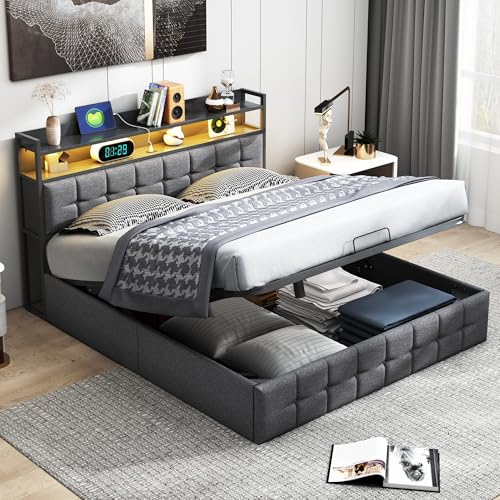 RTYUSWL Polsterbett 160x200 cm,Polsterbett Stauraum-Kopfteil Bett mit LED-Beleuchtung und USB-Ladeanschluss,Stauraumbett 160x200,Hydraulische Bett,Doppelbett mit Stauraum und Lattenrost RTYUSWL Polsterbett 160x200 cm,Polsterbett Stauraum-Kopfteil Bett mit LED-Beleuchtung und USB-Ladeanschluss,Stauraumbett 160x200,Hydraulische Bett,Doppelbett mit Stauraum und Lattenrost von RTYUSWL