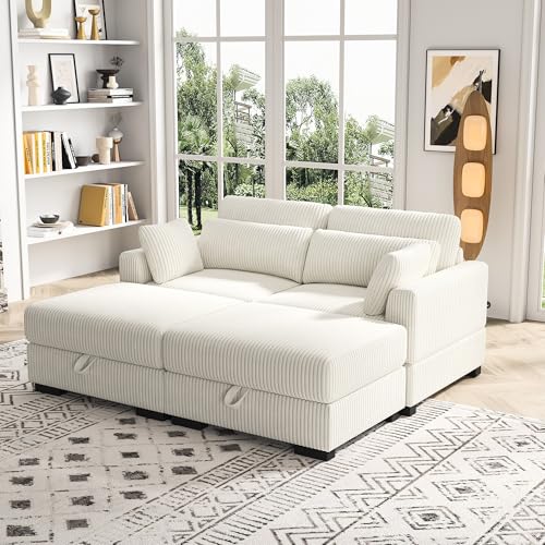 RTYUSWL Sofa mit 2 Polsterhocker,Sofas & Couches 2 Sitzer,Moderner Cordstoff Sofa,Modulares Sofas,Kleines für Jugendzimmer,Couch mit Breite Armlehnen für Wohnzimmer von RTYUSWL