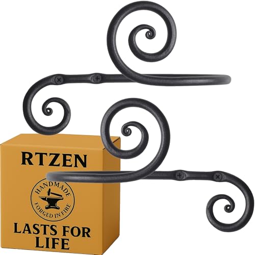 RTZEN Dekorative große Vorhanghalter – 2er-Set – Schmiedeeiserne Fenstervorhang-Raffhalter – handgefertigte Vorhang-Raffhalter mit schwarzen Haken – rote Metall-Kleiderbügel – einzigartige von RTZEN