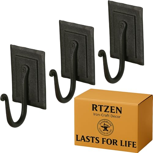 RTZEN Wandhalterungshaken-Set – Schmiedeeiserne dekorative rustikale Metall-Kleiderhaken zum Aufhängen – handgefertigte, klassische Bauernhaus-Wandmontage, schwarze Haken zum Aufhängen von RTZEN Wandhalterungshaken-Set – Schmiedeeiserne dekorative rustikale Metall-Kleiderhaken zum Aufhängen – handgefertigte, klassische Bauernhaus-Wandmontage, schwarze Haken zum Aufhängen von von RTZEN