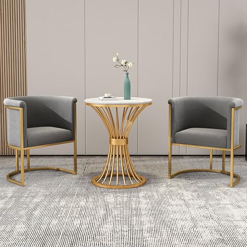 RUANLOV Empfangstischu und Stuhl-Kombination, Runder Esstisch mit 2 EsszimmerstüHle Essgrupp, Lounge, Wohnzimmer, Verhandlungstisch und Stuhl-Set, für Wohnzimmer KüChe BüRo (B) von RUANLOV