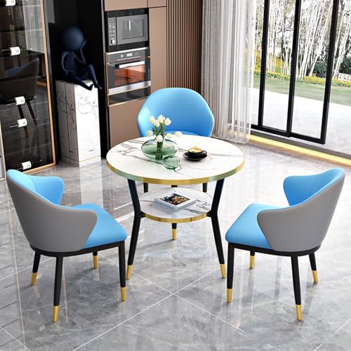 RUANLOV Esstisch Modern Rund, KüChentisch, Esstisch mit 3 StüHlen, Empfangstisch-Und Stuhl-Kombination, Esstische for Kleine RäUme, Platzsparendes Tischset für Zuhause und BüRo (A 80cm/31.5in) von RUANLOV