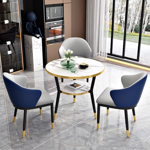 RUANLOV Esstisch Modern Rund, KüChentisch, Esstisch mit 3 StüHlen, Empfangstisch-Und Stuhl-Kombination, Esstische for Kleine RäUme, Platzsparendes Tischset für Zuhause und BüRo (B 80cm/31.5in) von RUANLOV