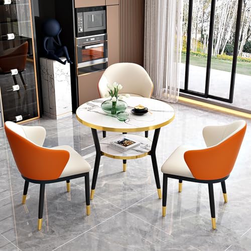RUANLOV Esstisch Modern Rund, KüChentisch, Esstisch mit 3 StüHlen, Empfangstisch-Und Stuhl-Kombination, Esstische for Kleine RäUme, Platzsparendes Tischset für Zuhause und BüRo (C 60cm/23.6in) von RUANLOV