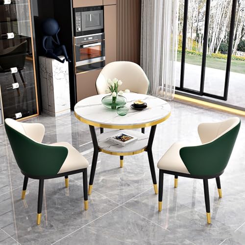 RUANLOV Esstisch Modern Rund, KüChentisch, Esstisch mit 3 StüHlen, Empfangstisch-Und Stuhl-Kombination, Esstische for Kleine RäUme, Platzsparendes Tischset für Zuhause und BüRo (E 60cm/23.6in) von RUANLOV