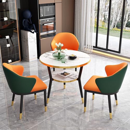 RUANLOV Esstisch Modern Rund, KüChentisch, Esstisch mit 3 StüHlen, Empfangstisch-Und Stuhl-Kombination, Esstische for Kleine RäUme, Platzsparendes Tischset für Zuhause und BüRo (F 60cm/23.6in) von RUANLOV
