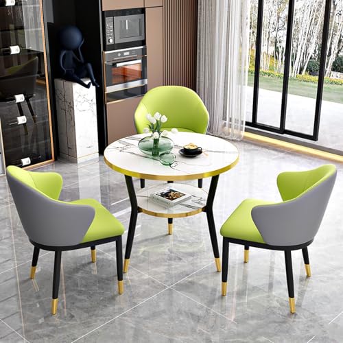 RUANLOV Esstisch Modern Rund, KüChentisch, Esstisch mit 3 StüHlen, Empfangstisch-Und Stuhl-Kombination, Esstische for Kleine RäUme, Platzsparendes Tischset für Zuhause und BüRo (G 80cm/31.5in) von RUANLOV