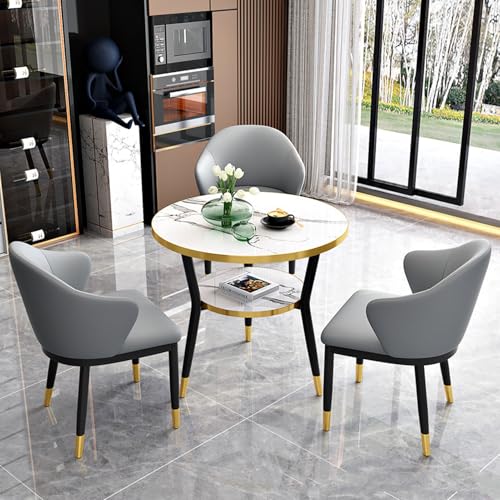 RUANLOV Esstisch Modern Rund, KüChentisch, Esstisch mit 3 StüHlen, Empfangstisch-Und Stuhl-Kombination, Esstische for Kleine RäUme, Platzsparendes Tischset für Zuhause und BüRo (H 60cm/23.6in) von RUANLOV