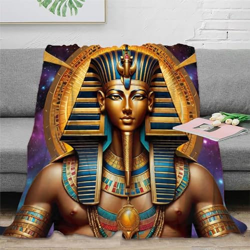 Ägyptischer Pharao Fleecedecke Wohndecke Couchdecke 3D Druck Sofadecke Bett Decken Kuscheldecke Tagesdecke Flauschig Warm Weichen Flauschig for Erwachsene Kinder 60x80inch(150x200cm) von RUASVENNS