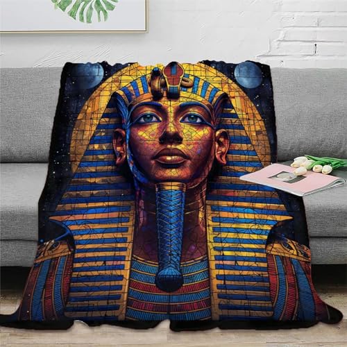 Ägyptischer Pharao Fleecedecke Wohndecken Couchdecke Sofadecke 3D Druck Weichen Flauschig Tagesdecke Flauschig Warm Kuscheldecke Bett Decken for Erwachsene Kinder 40x50inch(100x130cm) von RUASVENNS