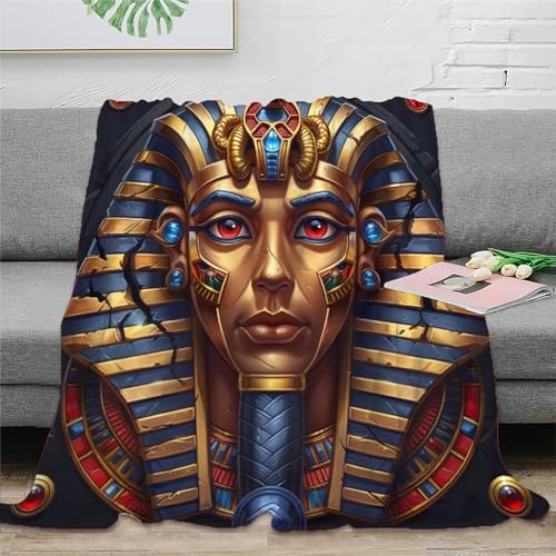 Ägyptischer Pharao Sofadecke Couchdecke 3D Druck Wohndecke Fleecedecke Flauschig Warm Bett Decken Weichen Flauschig Kuscheldecke Tagesdecke for Erwachsene Kinder 60x80inch(150x200cm) von RUASVENNS