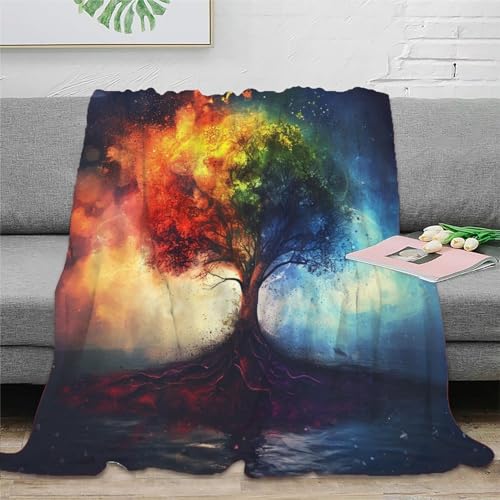 Baum des Lebens Couchdecke Decke Sofadecke Fleecedecke 3D Druck Bett Decken Kuscheldecke Tagesdecke Weichen Flauschig Flauschig Warm for Erwachsene Kinder 80x90inch(200x230cm) von RUASVENNS