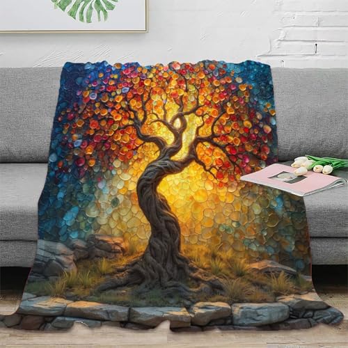 Baum des Lebens Couchdecke Fleecedecke Sofadecke 3D Druck Decke Tagesdecke Flauschig Warm Bett Decken Weichen Flauschig Kuscheldecke for Erwachsene Kinder 70x80inch(180x200cm) von RUASVENNS