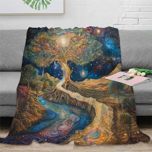 Baum des Lebens Decke 3D Druck Fleecedecke Sofadecke Couchdecke Kuscheldecke Bett Decken Flauschig Warm Weichen Flauschig Tagesdecke for Erwachsene Kinder 60x80inch(150x200cm) von RUASVENNS