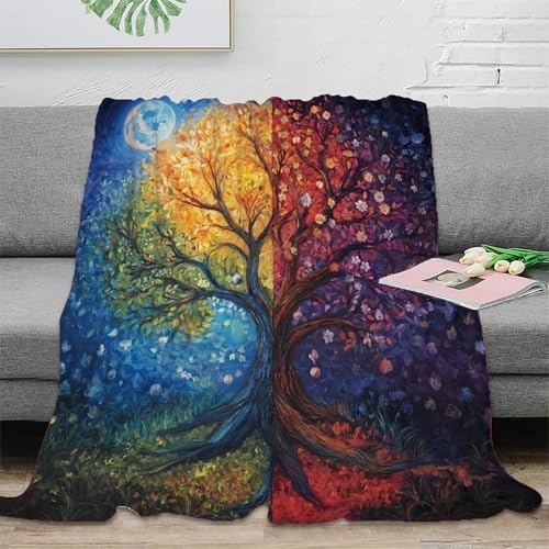 Baum des Lebens Wohndecke Sofadecke 3D Druck Fleecedecke Couchdecke Kuscheldecke Tagesdecke Weichen Flauschig Bett Decken Flauschig Warm for Erwachsene Kinder 70x80inch(180x200cm) von RUASVENNS