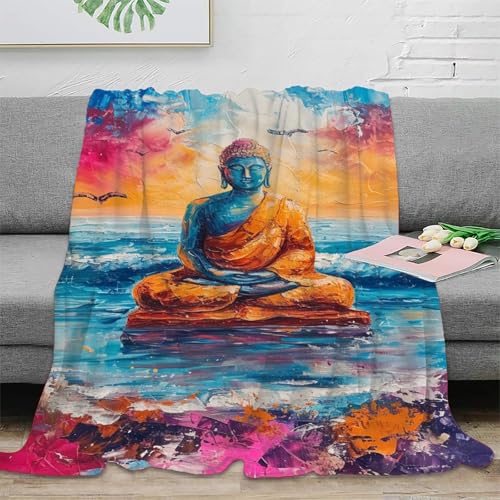 Buddha Couchdecke 3D Druck Fleecedecke Sofadecke Wohndecke Bett Decken Kuscheldecke Tagesdecke Weichen Flauschig Flauschig Warm for Erwachsene Kinder 70x80inch(180x200cm) von RUASVENNS