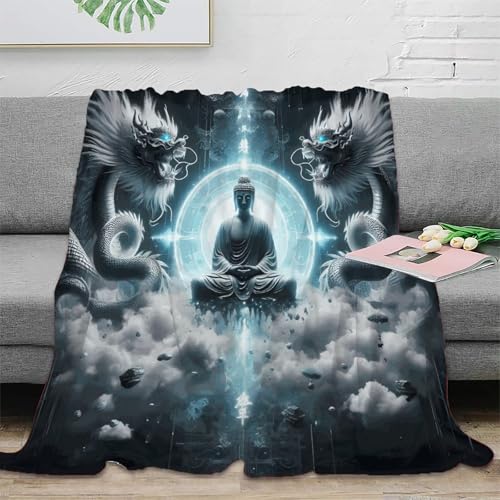 Buddha Fleecedecke 3D Druck Sofadecke Wohndecke Couchdecke Kuscheldecke Tagesdecke Weichen Flauschig Bett Decken Flauschig Warm for Erwachsene Kinder 50x60inch(127x152cm) von RUASVENNS
