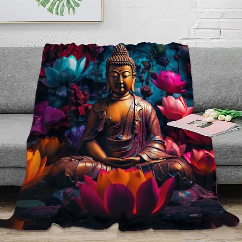 Buddha Sofadecke 3D Druck Couchdecke Fleecedecke Decke Kuscheldecke Tagesdecke Weichen Flauschig Bett Decken Flauschig Warm Für Mädchen Jungen 50x60inch(127x152cm) von RUASVENNS