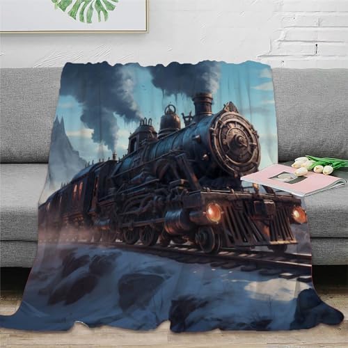 Dampflokomotive 3D Druck Steampunk Couchdecke Wohndecke Sofadecke Fleecedecke Kuscheldecke Flauschig Warm Bett Decken Tagesdecke Weichen Flauschig for Erwachsene Kinder 40x50inch(100x130cm) von RUASVENNS