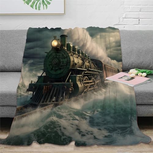 Dampflokomotive Couchdecke Fleecedecke Sofadecke 3D Druck Steampunk Decke Tagesdecke Kuscheldecke Weichen Flauschig Bett Decken Flauschig Warm Für Mädchen Jungen 50x60inch(127x152cm) von RUASVENNS