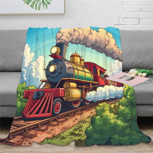 Dampflokomotive Couchdecke Fleecedecke Sofadecke Wohndecken 3D Druck Bett Decken Weichen Flauschig Kuscheldecke Tagesdecke Flauschig Warm for Erwachsene Kinder 70x80inch(180x200cm) von RUASVENNS