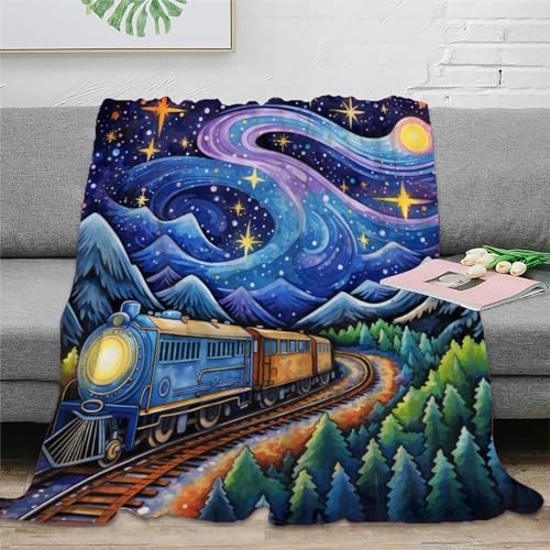 Dampflokomotive Fleecedecke 3D Druck Wohndecken Couchdecke Sofadecke Kuscheldecke Tagesdecke Bett Decken Weichen Flauschig Flauschig Warm for Erwachsene Kinder 80x90inch(200x230cm) von RUASVENNS