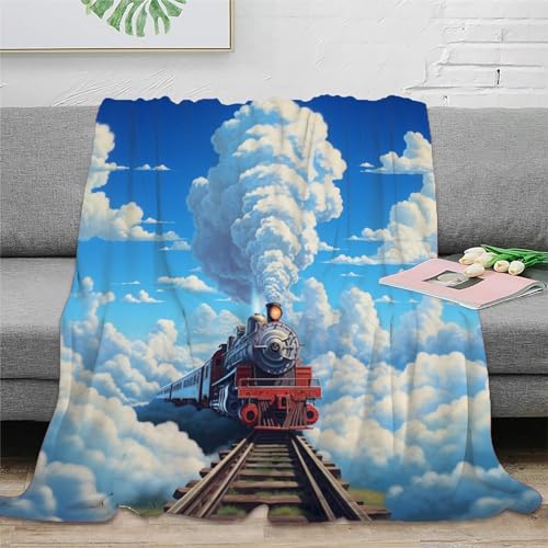 Dampflokomotive Wohndecke Sofadecke 3D Druck Steampunk Fleecedecke Couchdecke Kuscheldecke Tagesdecke Weichen Flauschig Bett Decken Flauschig Warm for Erwachsene Kinder 60x80inch(150x200cm) von RUASVENNS