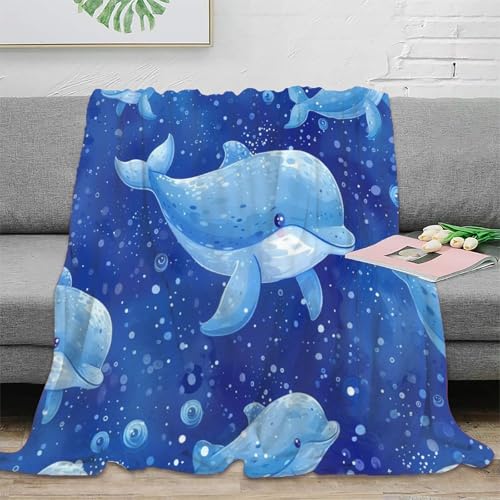 Delphin Couchdecke 3D Druck Wohndecken Sofadecke Fleecedecke Flauschig Warm Tagesdecke Bett Decken Kuscheldecke Weichen Flauschig Für Mädchen Jungen 80x90inch(200x230cm) von RUASVENNS