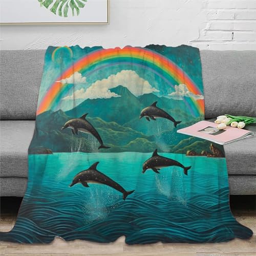 Delphin Couchdecke Fleecedecke Sofadecke 3D Druck Decke Tagesdecke Flauschig Warm Bett Decken Weichen Flauschig Kuscheldecke for Erwachsene Kinder 40x50inch(100x130cm) von RUASVENNS