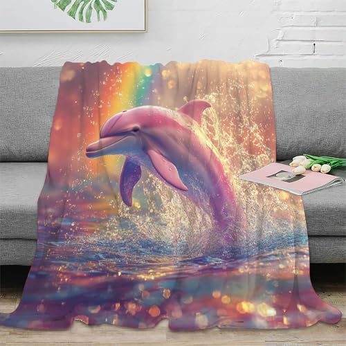 Delphin Couchdecke Fleecedecke Sofadecke 3D Druck Decke Tagesdecke Kuscheldecke Weichen Flauschig Bett Decken Flauschig Warm Für Mädchen Jungen 50x60inch(127x152cm) von RUASVENNS