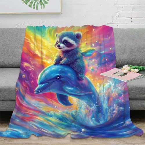 Delphin Couchdecke Sofadecke Fleecedecke 3D Druck Wohndecke Bett Decken Flauschig Warm Kuscheldecke Tagesdecke Weichen Flauschig Für Mädchen Jungen 60x80inch(150x200cm) von RUASVENNS