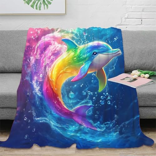 Delphin Wohndecken Sofadecke Fleecedecke 3D Druck Couchdecke Weichen Flauschig Flauschig Warm Kuscheldecke Tagesdecke Bett Decken for Erwachsene Kinder 70x80inch(180x200cm) von RUASVENNS