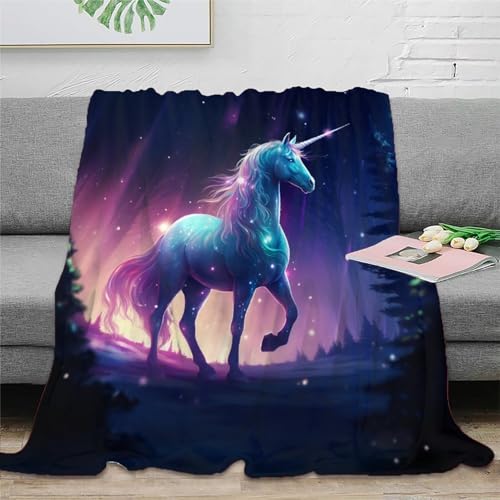 Einhorn 3D Druck Couchdecke Wohndecken Sofadecke Fleecedecke Weichen Flauschig Tagesdecke Flauschig Warm Bett Decken Kuscheldecke for Erwachsene Kinder 40x50inch(100x130cm) von RUASVENNS